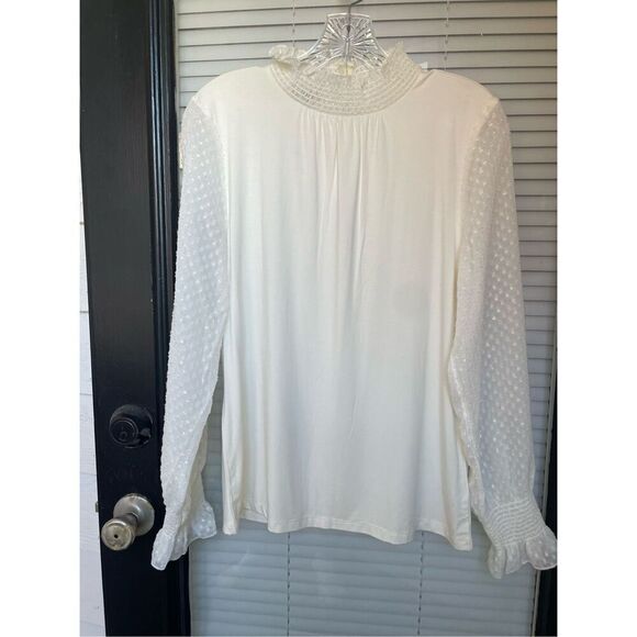 NWT Talbots Long Sleeve Metallic Sleeves Mock Neck Blouse Cream M - Picture 1 of 12